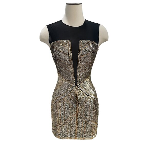 Bebe Bling Dress XXS - Sequin Embellished Mesh Panel Bodycon Party/Cocktail - Picture 3 of 8